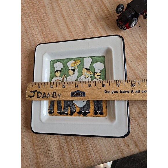 Vintage Italian Brunelli Ceramic Square Plate Chefs GREEN - Picture 3 of 6